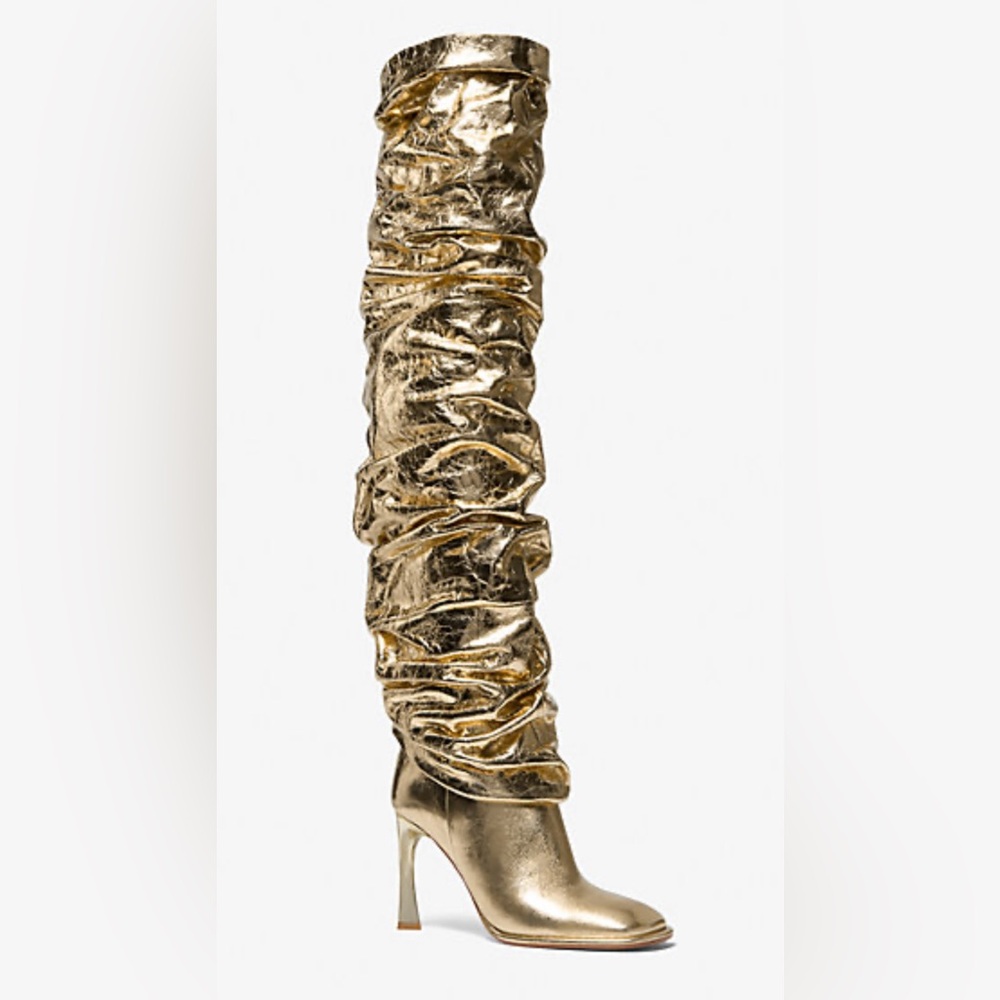 Michael Kors Gold Over-the-Knee Slouchy  metallic leather Stiletto Boots